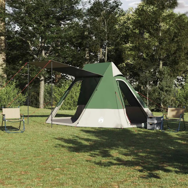 Cort camping VidaXL, 482x360x227cm, impermeabil, cu geanta de transport, verde
