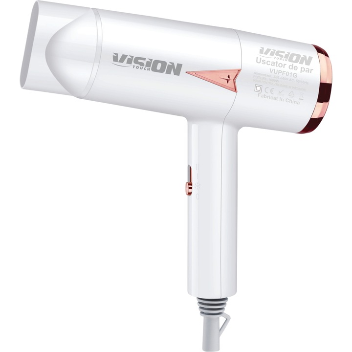 Uscător de păr Vision Touch VUPF01G, 1600 W, 3 trepte temperatură, alb