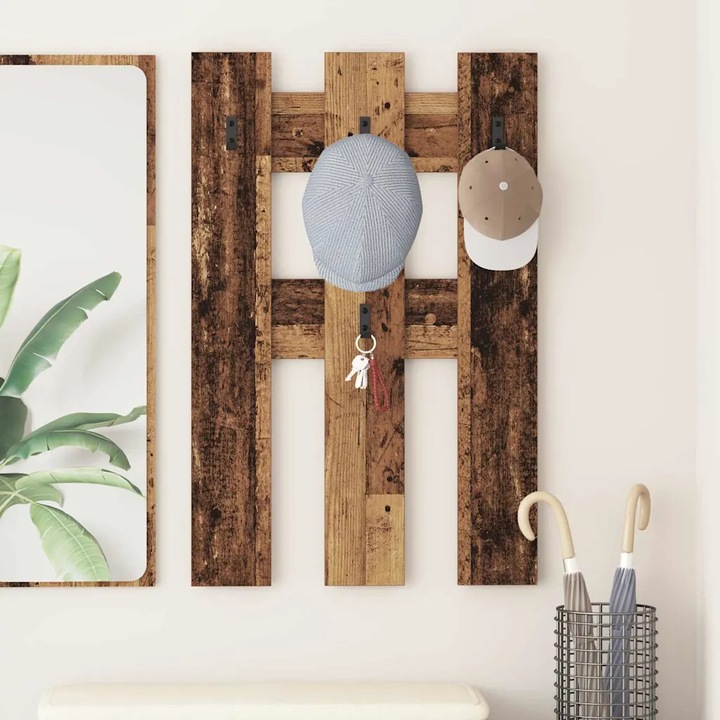 Cuiere VidaXL, montat pe perete, design modern, 4 puncte de prindere, lemn vechi