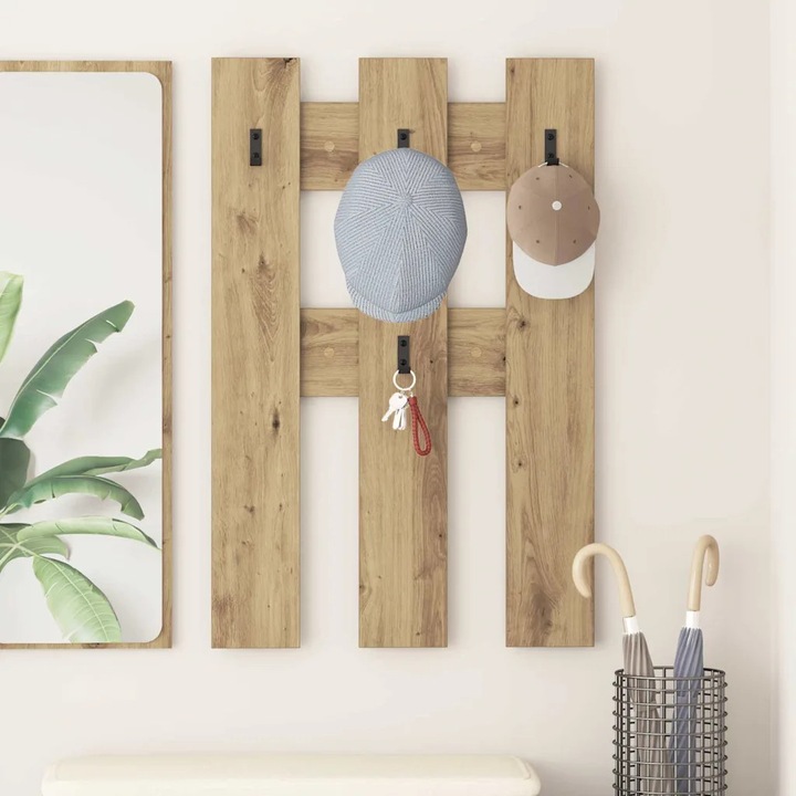 Cuiere VidaXL, montat pe perete, design modern, 4 puncte de prindere, culoare stejar artisan, dimensiuni compacte