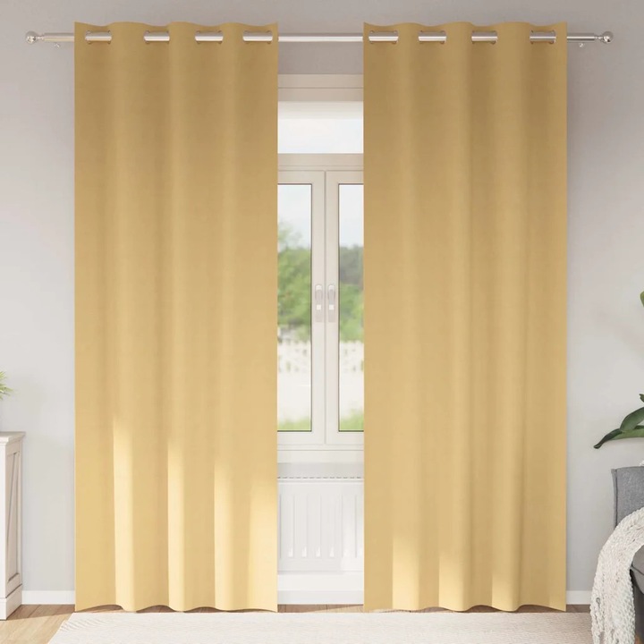 Draperii VidaXL set 2 bucati bej 260x140cm poliester, opacizare, montaj exterior
