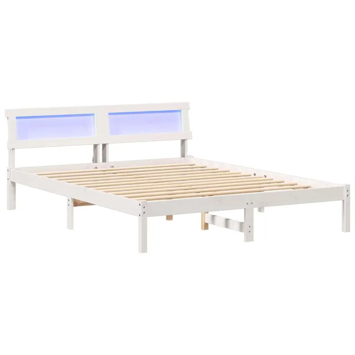 Ágykeret fejtámlával Fehér 160 x 200 cm Tömör fenyőfa, vidaXL, 872813