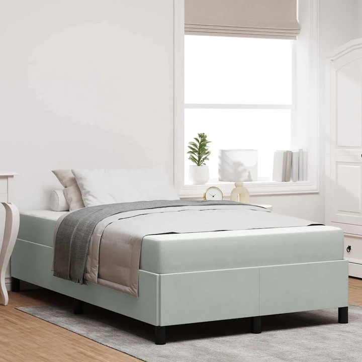 Rama de pat VidaXL, alb si verde menta, 120x200cm, design modern, cu suport din lemn