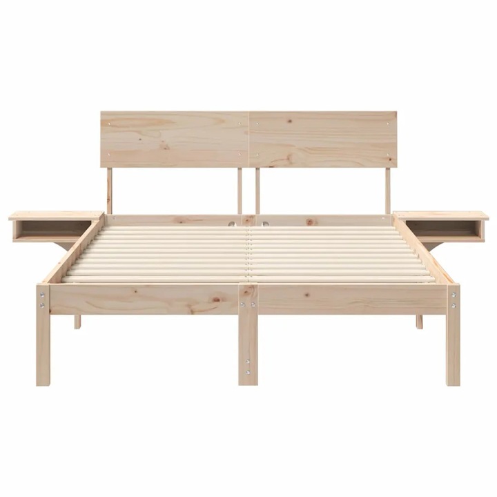 Pat cu tablie si mese laterale, VidaXL, 140x190cm, lemn masiv de pin, bej