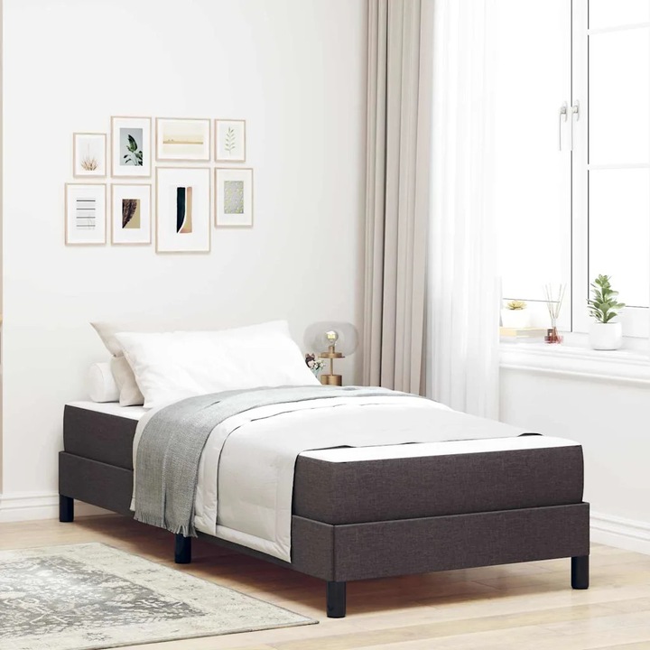 Pat BoxSpring cu saltea din spumă cu fermitate medie, VidaXL, 80x200cm, design simplu, cadru din lemn stratificat, culoare maro inchis