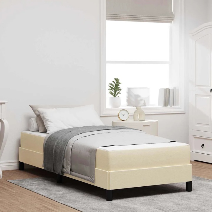 Pat Box Spring cu saltea, VidaXL, 80x200cm, crem, design simplu, cadru din lemn stratificat