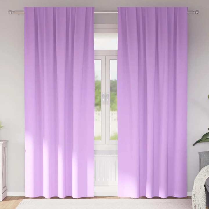 Draperii VidaXL set 2 bucati, violet, 245x140cm, poliester, opacizare completa