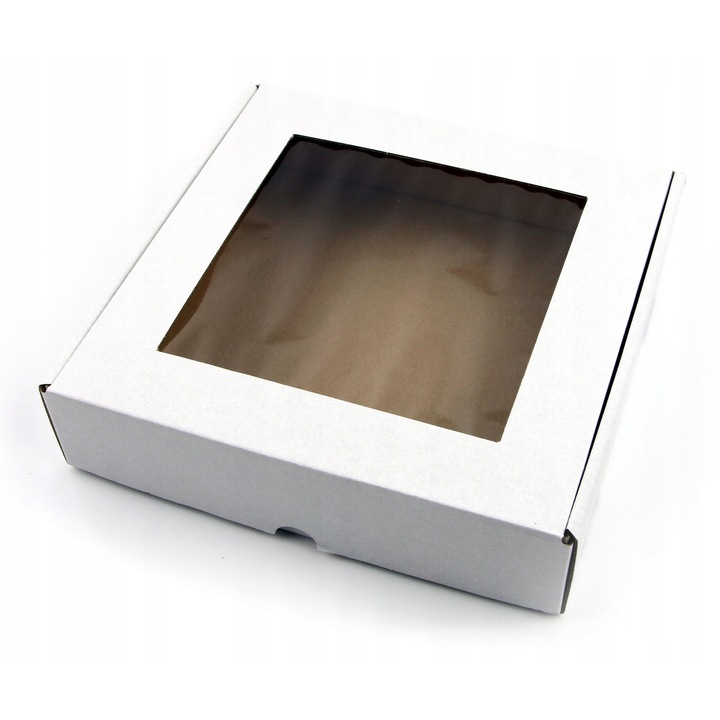 Set de 5 cutii cadou cu fereastra patrata, alb, 25x25x5 cm