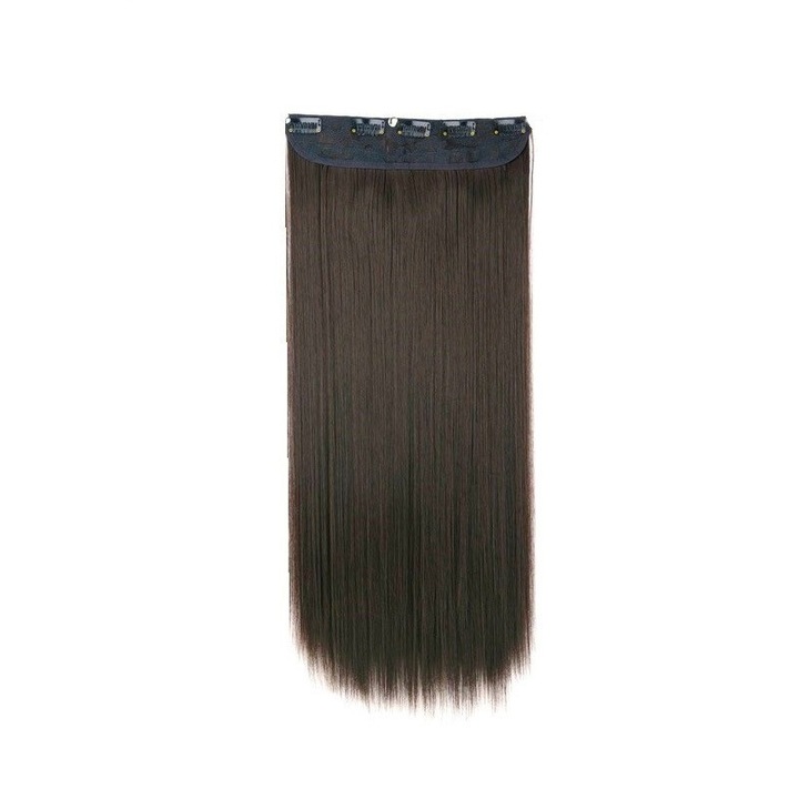 Extensii par Saten ciocolatiu, clip-on, 5 clipsuri, 60 cm,, fibra sintetica termorezistenta, Animis Beauty