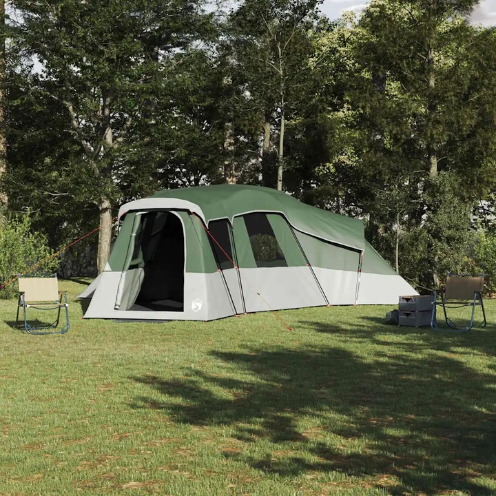 Cort camping VidaXL pentru 6 persoane, poliester, 762x655x218cm, verde
