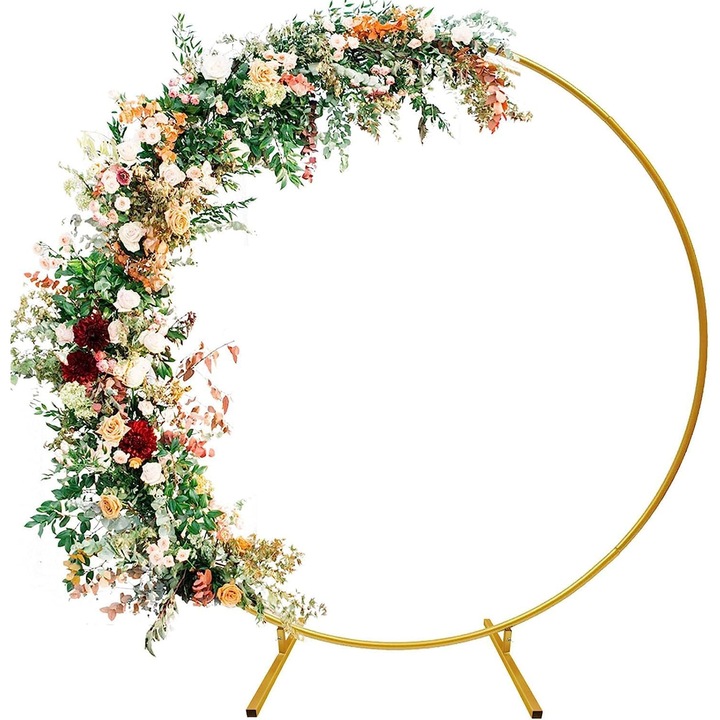 Set arcada metalica, Bedee®, 2 x 2 m, Set arcada metalica, cu baza, accesorii multiple, reutilizabila, pentru nunta, zi de nastere, fundal foto, accesorii petreceri, decoratiuni