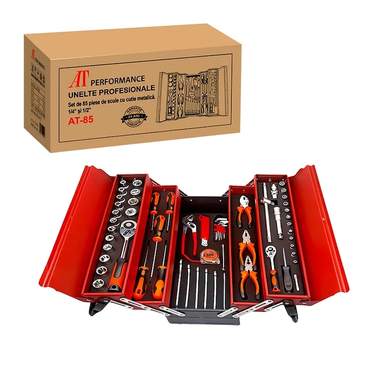 Trusa Scule 86 Piese AT PERFORMANCE®, Cutie Metalica, Uz Hobby