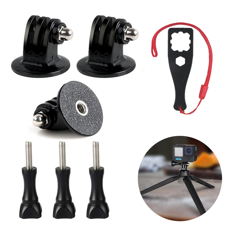 Комплект статив TREXORA, адаптер 360°, антивибрационни подложки, предпазна щипка, черен, универсален