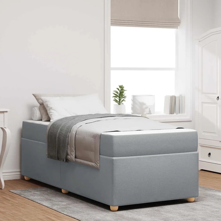 Pat cu saltea VidaXL, gri deschis, 90x190cm, design modern, material textil