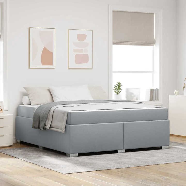 Pat VidaXL, 180x200cm, gri deschis, cu suport din lemn compozit si saltea din spuma de inalta densitate