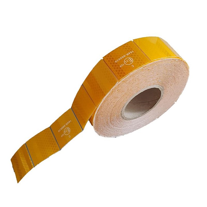 Sárga fényvisszaverő szalag ponyvákhoz, Eurowest, öntapadós, nedvességálló, 5x100cm méret