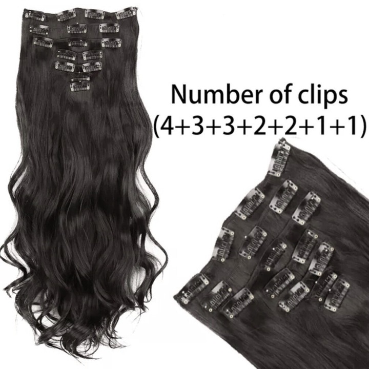 Extensii par Saten Inchis, ondulate, 16 clipsuri, 55 cm, Animis Beauty ®, fibra sintetica cu aspect natural