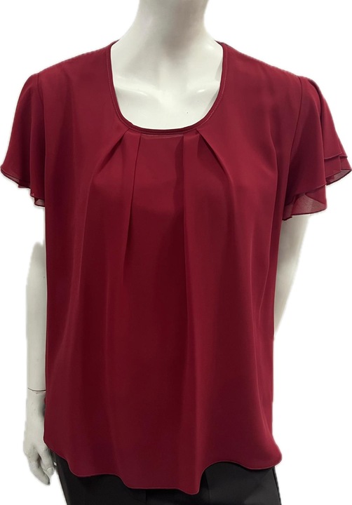 Bluza voal, Maneca scurta, 100% Viscoza, Imprimeu Uni, Rosu inchis