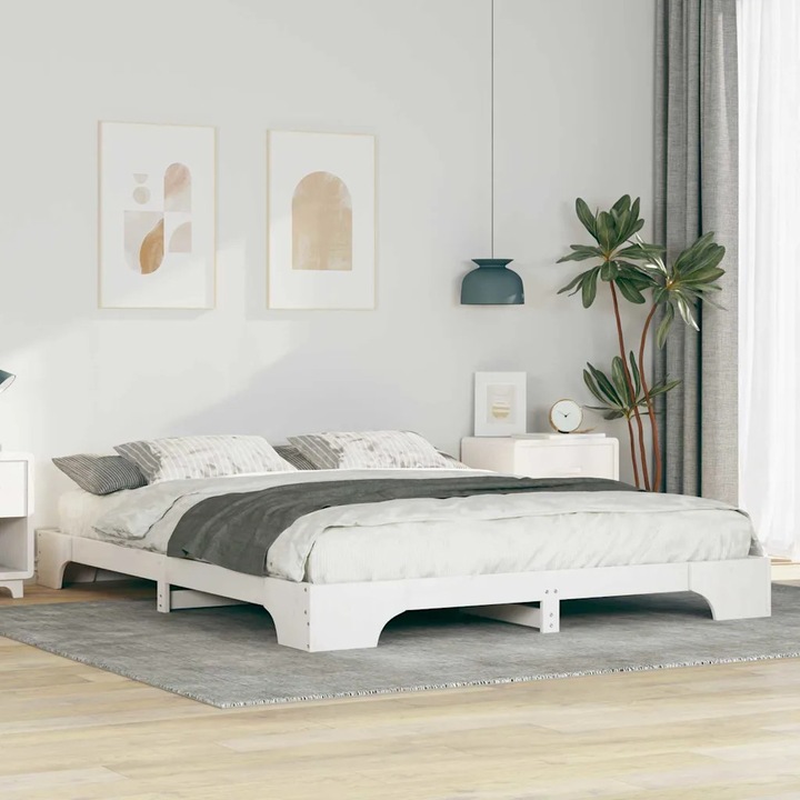 Cadru de pat cu depozitare VidaXL, alb, 160x210cm