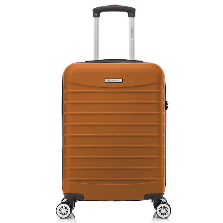 Куфар за ръчен багаж Quasar & Co., модел LINE, 55x36x20 см, Пътнически куфар за самолет, ABS 2.8 мм, Защитен цип, Кодово заключване, Телескопична дръжка, 4 двойни безшумни колела 360°, до 10 кг, Камел