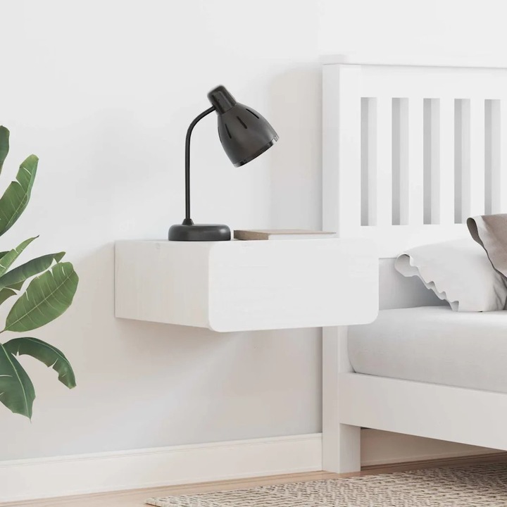 Meseu de noapte, VidaXL, cu suflada, alb, 39x34x16.5cm, set 2 bucati