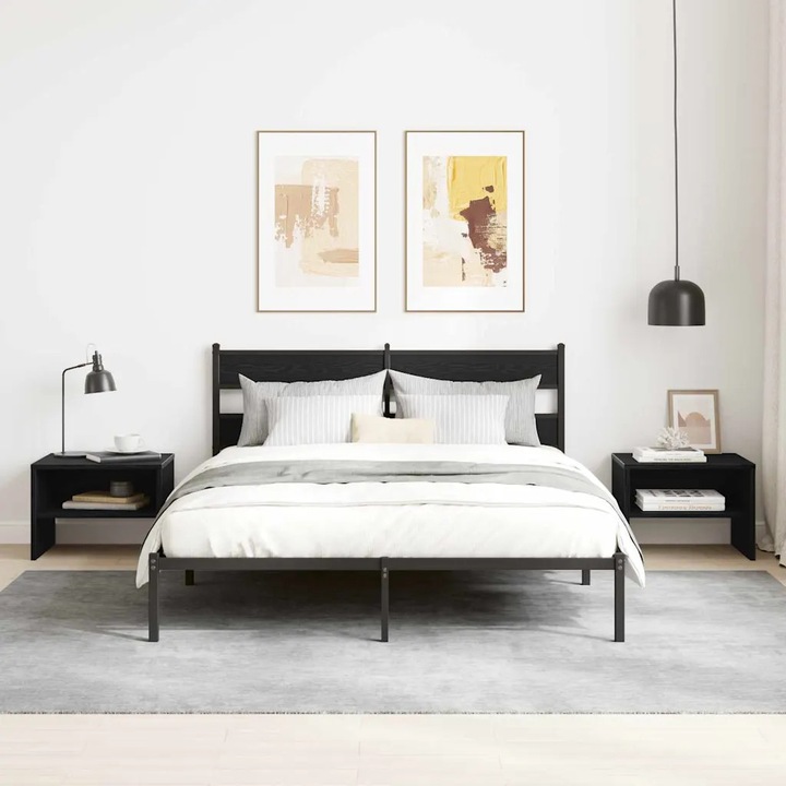 Set 2 noptiere VidaXL, finisaj rustic, 40x30x30cm, negru