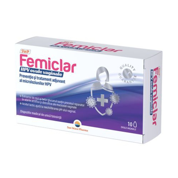Femiclar HPV, Sun Wave Pharma, 10 ovule vaginale