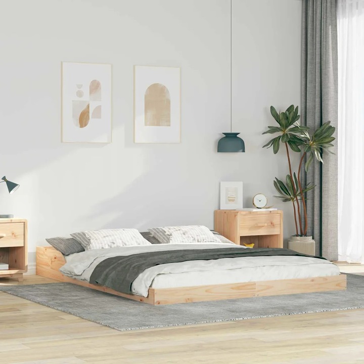 Pat platforma VidaXL, 160x210cm, lemn masiv de pin, design minimalist, culoare bruna