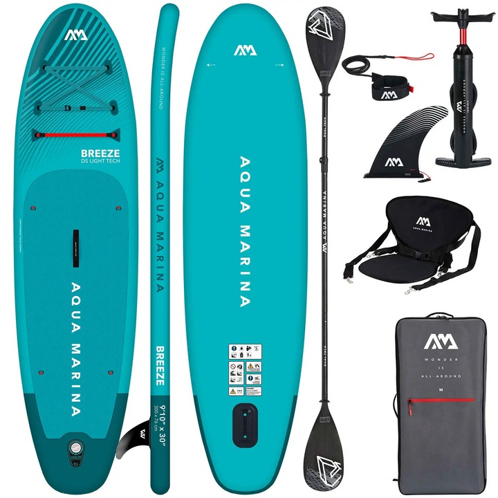 Set placa gonflabilă Aqua Marina BREEZE 9'10", Albastru, 300x76x12cm, pentru începători, greutate maximă 100kg
