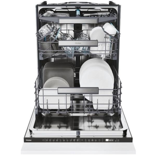Masina de spalat vase incorporabila Haier XS 4A4M4PB, 14 seturi, 10 programe, 60 cm, Clasa A, panou comanda negru