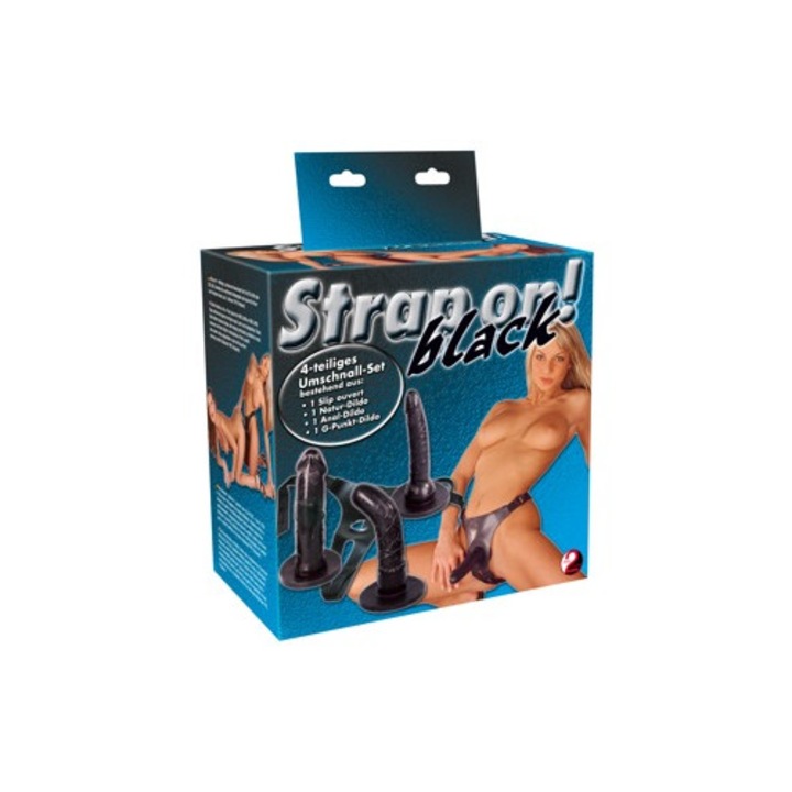 You2Toys strap-on, комплект от 3 дилда, естествен, анални и, G-точка, 16x3.5см, 15x1.5-2.5см, 15x3см, черен