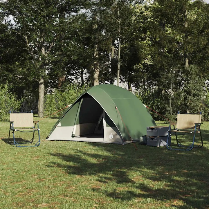 Cort camping VidaXL, verde, 275x230x140cm, impermeabil, cu sistem de ventilatie