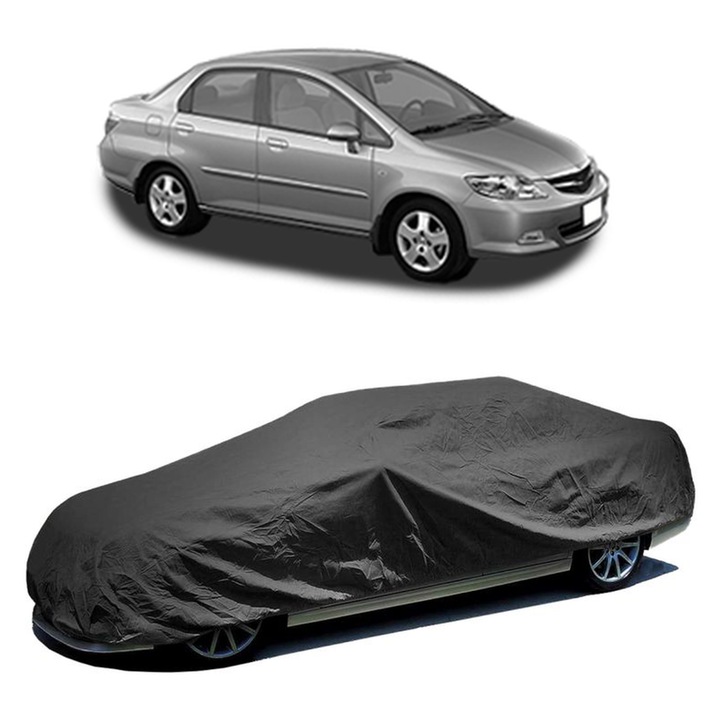 Husa tip prelata auto pentru HONDA CITY V Saloon (GM2, GM3) 2008, culoare negru, material textil impermeabil, rezistanta la intemperii praf UV, CARPASSION Husa Protectie