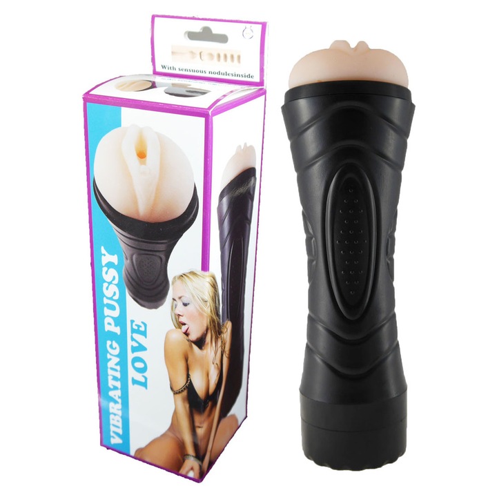 Boss Series Maszurbátor, vagina, hús, állítható vibrációval, 15x5cm