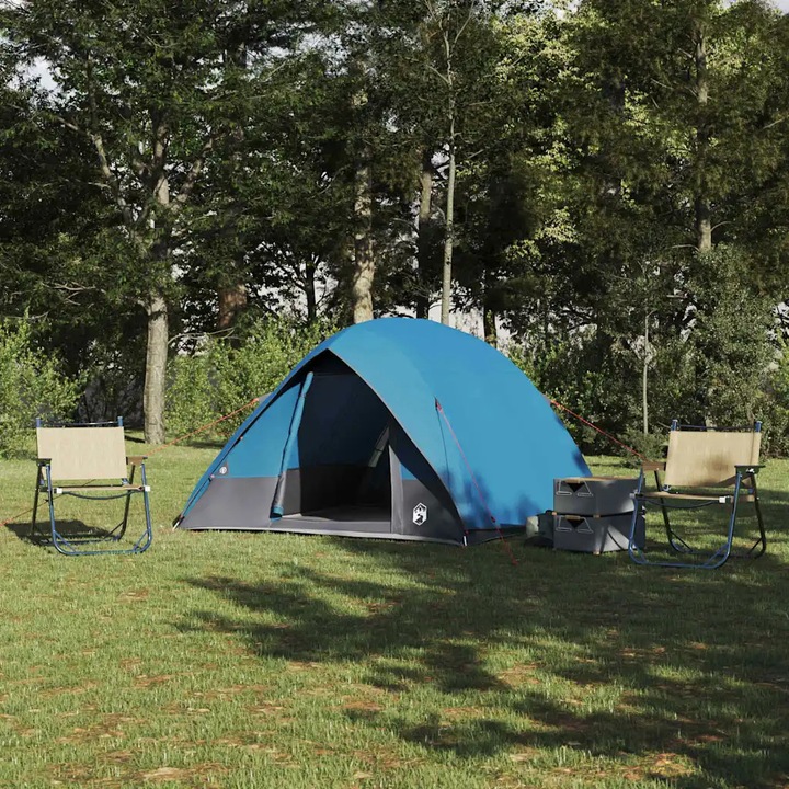 Cort camping VidaXL, albastru, 275x230x140cm, impermeabil, cu sistem de ventilatie