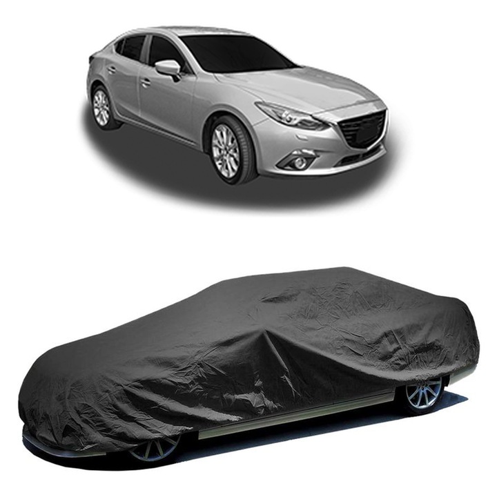 Husa tip prelata auto pentru MAZDA 3 Hatchback (BP) 2018, culoare negru, material textil impermeabil, rezistanta la intemperii praf UV, CARPASSION Husa Protectie