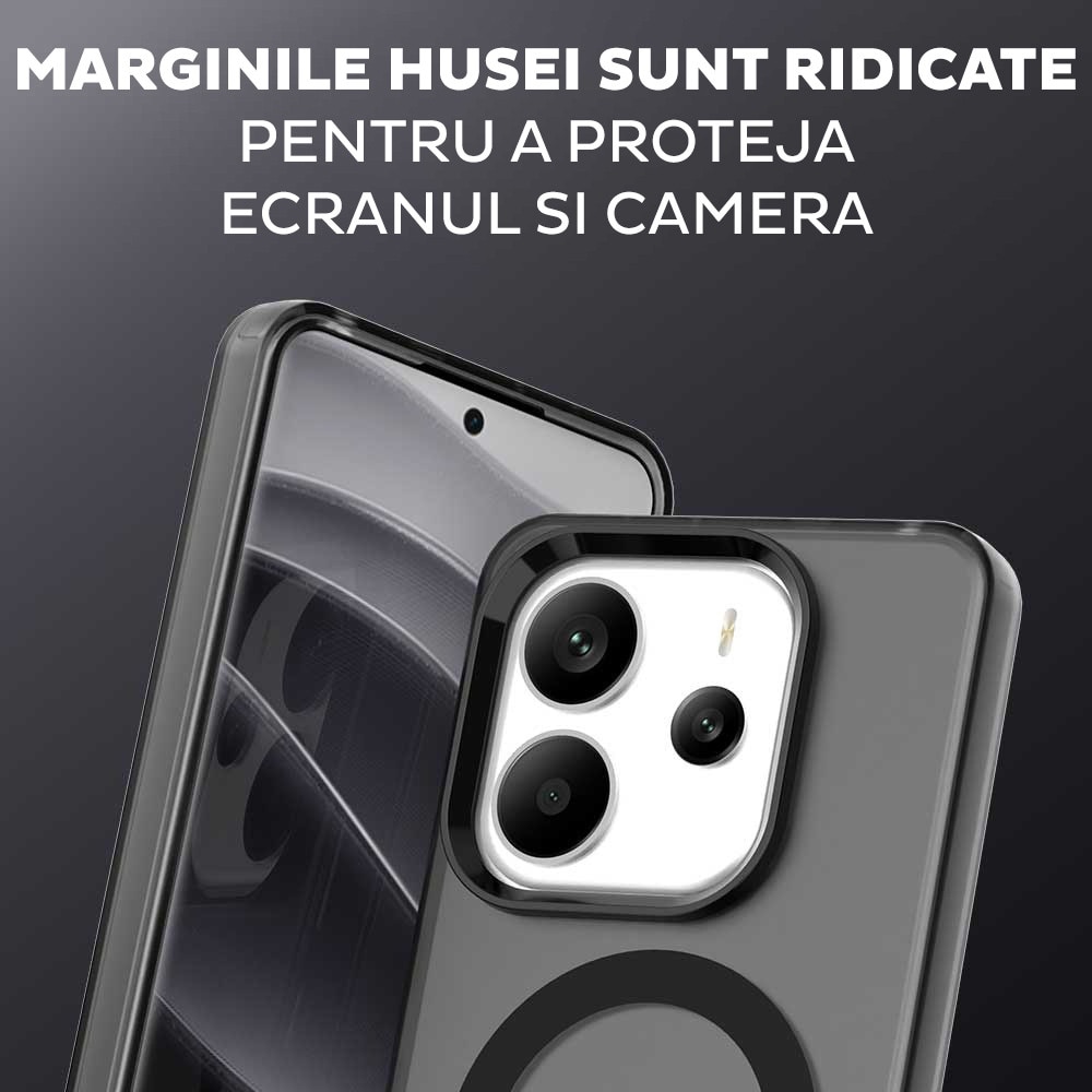 Husa pentru Xiaomi Redmi Note 14 4G (Regional) DaDen® CandyCase MagSafe, Antisoc, Incarcare wireless, Butoane protejate, Negru