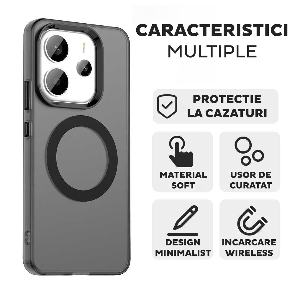 Husa pentru Xiaomi Redmi Note 14 4G (Regional) DaDen® CandyCase MagSafe, Antisoc, Incarcare wireless, Butoane protejate, Negru