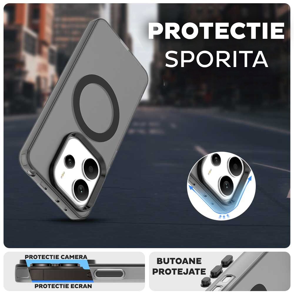 Husa pentru Xiaomi Redmi Note 14 4G (Regional) DaDen® CandyCase MagSafe, Antisoc, Incarcare wireless, Butoane protejate, Negru