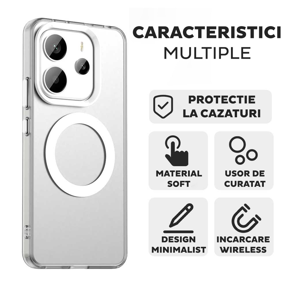 Husa pentru Xiaomi Redmi Note 14 4G (Regional) DaDen® CandyCase MagSafe, Antisoc, Incarcare wireless, Butoane protejate, Alb