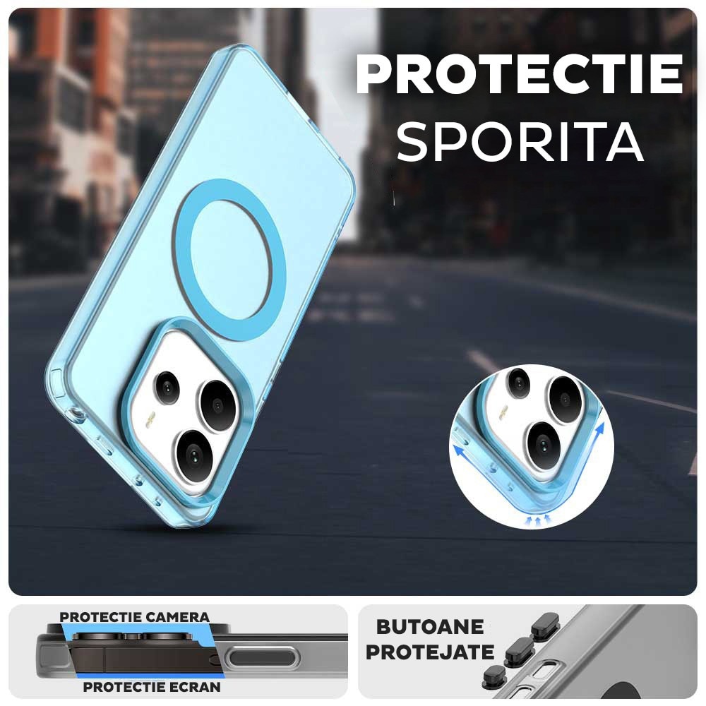 Husa pentru Xiaomi Redmi Note 14 4G (Regional) DaDen® CandyCase MagSafe, Antisoc, Incarcare wireless, Butoane protejate, Albastru