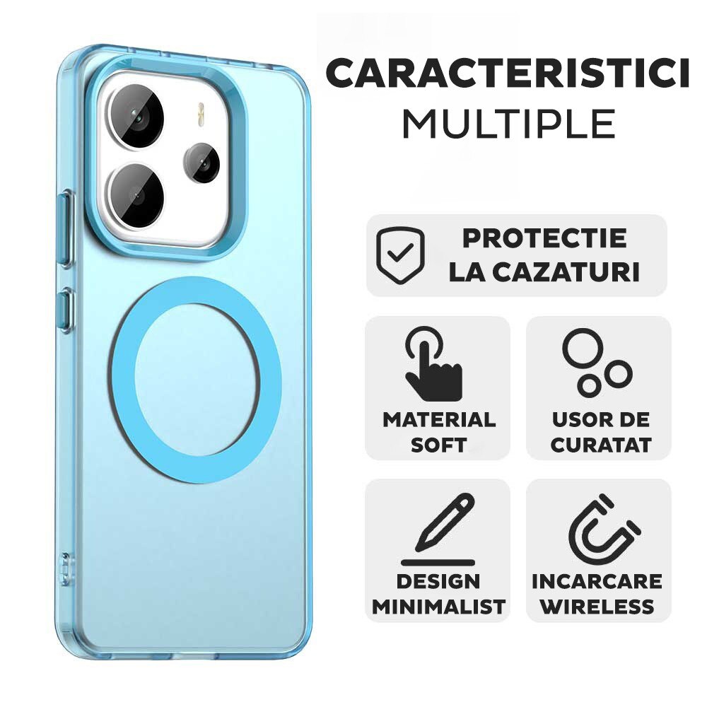 Husa pentru Xiaomi Redmi Note 14 4G (Regional) DaDen® CandyCase MagSafe, Antisoc, Incarcare wireless, Butoane protejate, Albastru