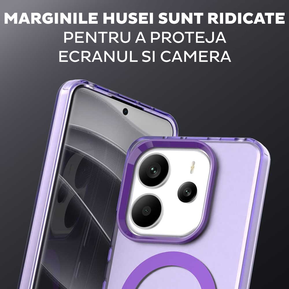 Husa pentru Xiaomi Redmi Note 14 4G (Regional) DaDen® CandyCase MagSafe, Antisoc, Incarcare wireless, Butoane protejate, Mov