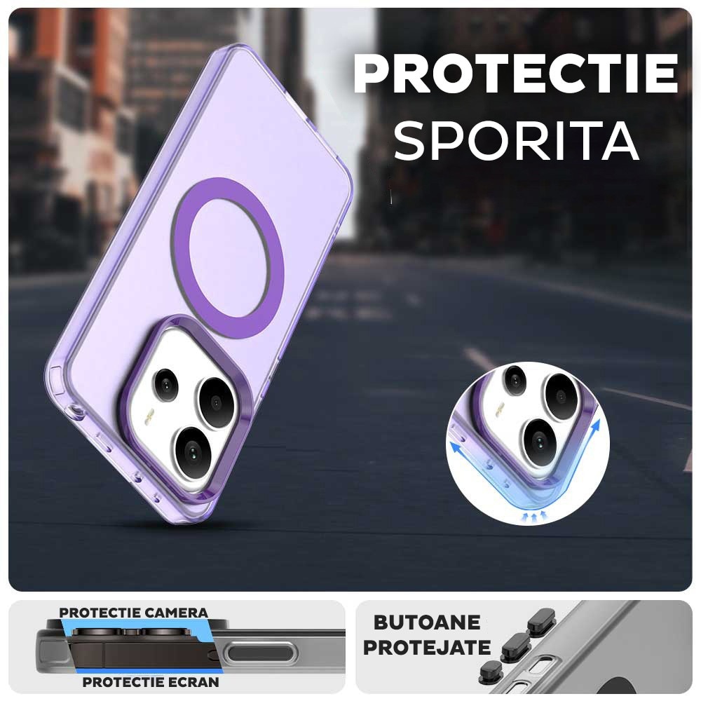 Husa pentru Xiaomi Redmi Note 14 4G (Regional) DaDen® CandyCase MagSafe, Antisoc, Incarcare wireless, Butoane protejate, Mov