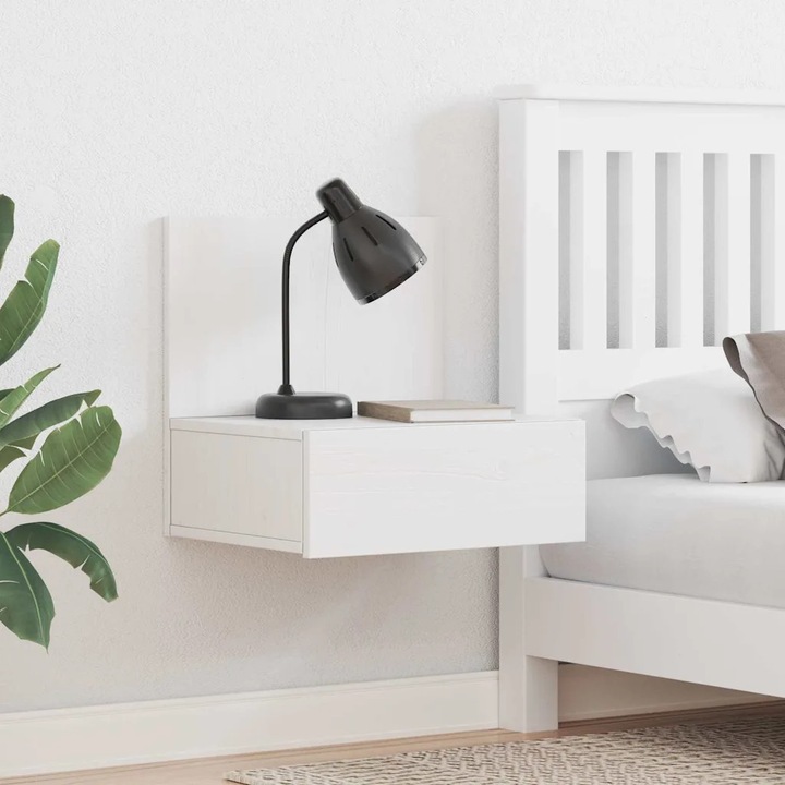 Masuta de noapte, VidaXL, cu sertar, alb, 42x32.5x40cm, set 2 bucati