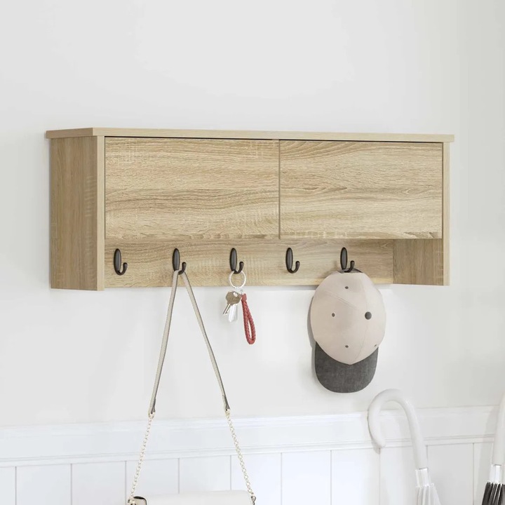 Cuiere VidaXL montat pe perete cu raft, design modern, material lemnos, culoare stejar sonoma