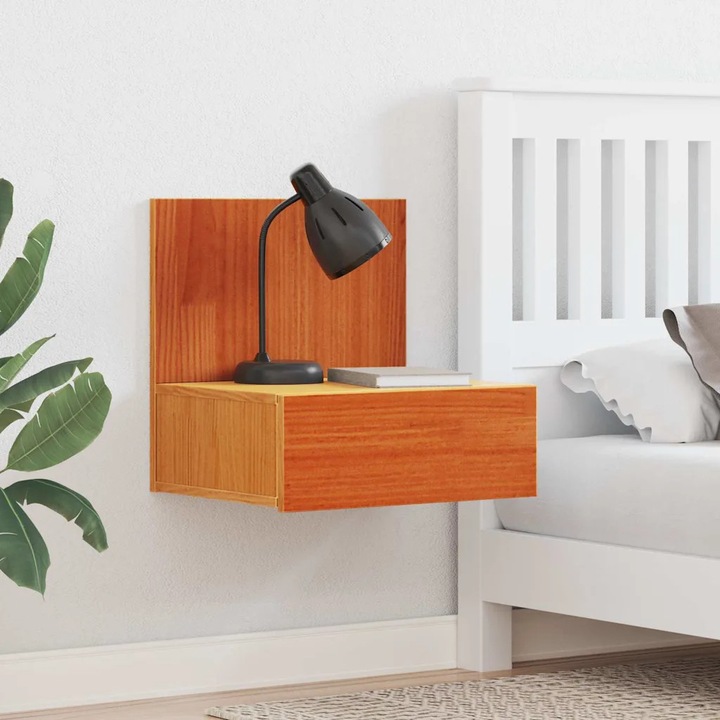 Noptiere set 2 buc, VidaXL, woskowy braz, 42x32.5x40cm, din lemn masiv de pin