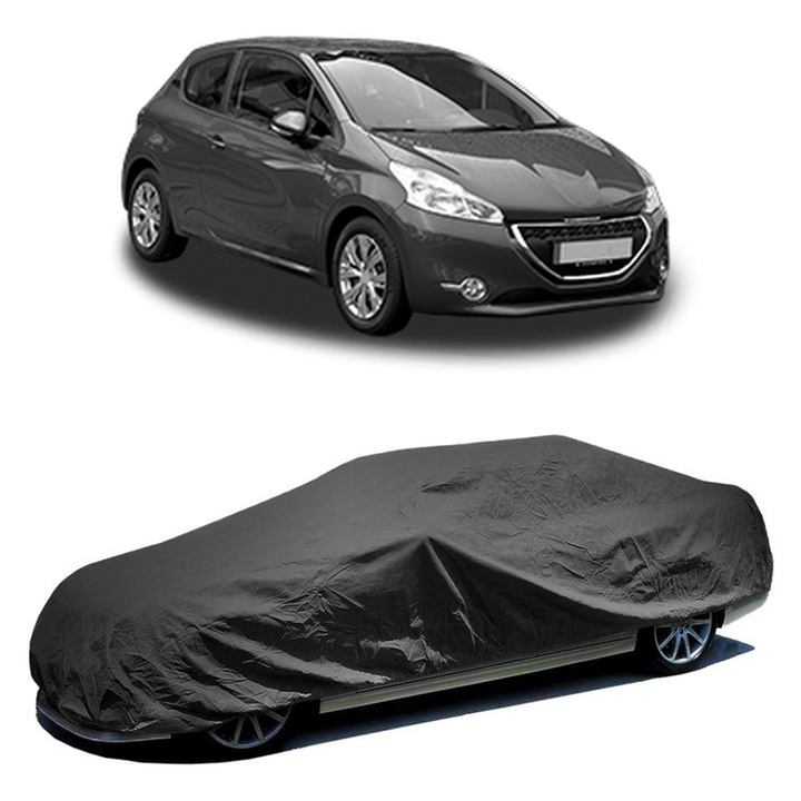 Husa tip prelata auto, CarPassion, pentru PEUGEOT 208 Hatchback Van (CR_) 2013 - 2019, culoare negru, material textil, impermeabila, rezistanta la intemperii