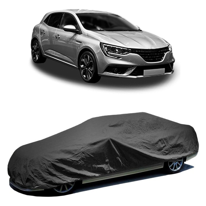 Husa tip prelata auto pentru RENAULT MEGANE IV Hatchback (B9A/M/N_) 2015, culoare negru, material textil impermeabil, rezistanta la intemperii praf UV, CARPASSION Husa Protectie
