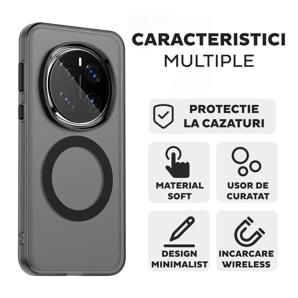 Husa pentru Honor Magic 7 Pro DaDen® CandyCase MagSafe, Antisoc, Incarcare wireless, Butoane protejate, Negru